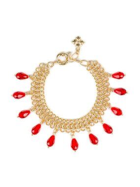 PATRICIA NASH Chain Mail Bracelet Jewel Tone Red Beats Egypt Gold NWT